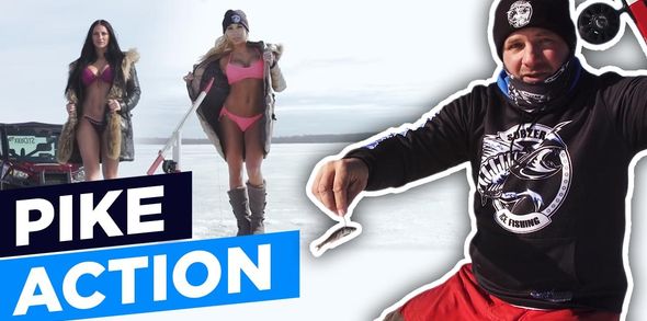Ice fishing for pike with tip ups! Tooty critters in action! - Ep 2